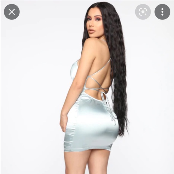 Take Me Higher Satin Mini Dress - Sage - Picture 2 of 4